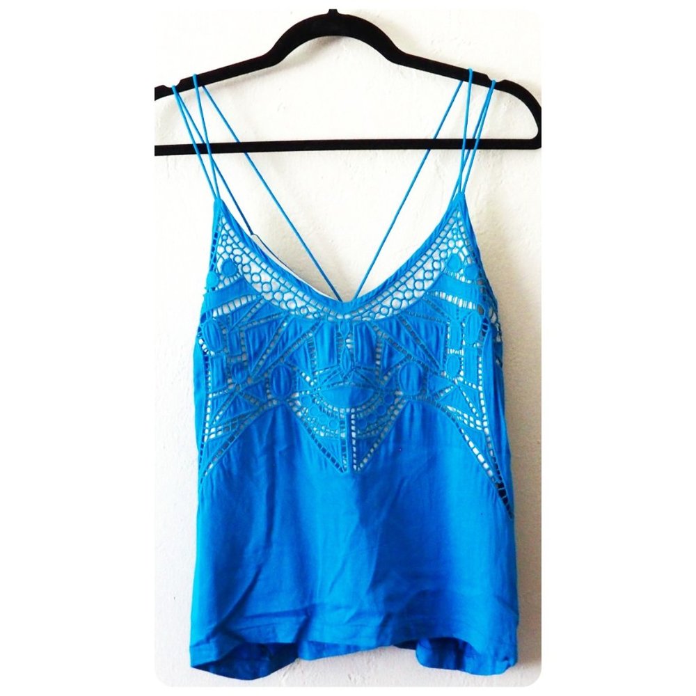 Townsen Royal Blue Spaghetti Strap Laser Cut Tank Top